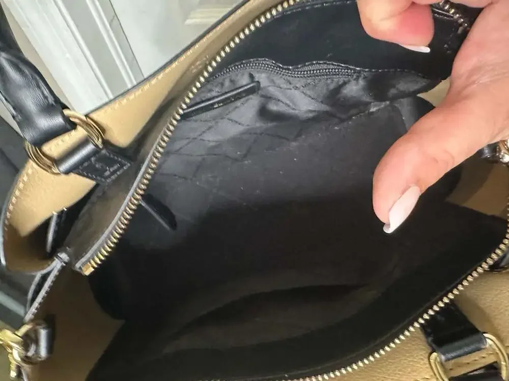 Michael Kors Reed Small Two-Tone Pebbled Leather Belted Satchel